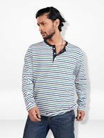 Men’s Striped Henley Neck T-Shirt – Regular Fit Long Sleeve Tee |Soft Stretch Casual Wear