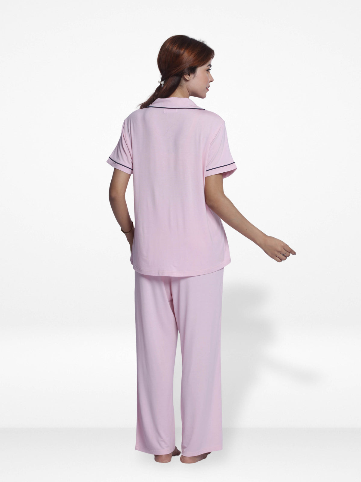 Women Solid Sleepwear Short Sleeve Pyjama Set