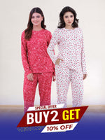 Women's Crew Neck Collar Sleepwear Set Long- Sleeve All Over Print Pajama Top &amp; Shorts | Soft, Comfortable Nightwear