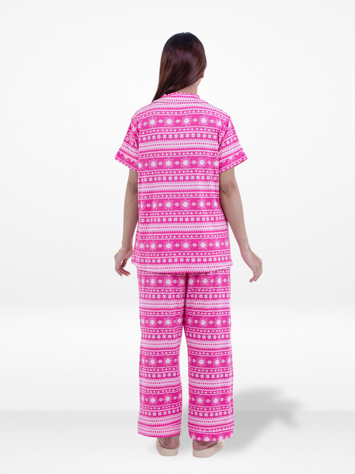 Women Texture Printed Suit Shirt & Pyjama Set , Night wear Dress Women's Printed Night Suit Set Shirt & Pyjama | Soft Nightwear Dress, 2 Piece Sleepwear for Women, 