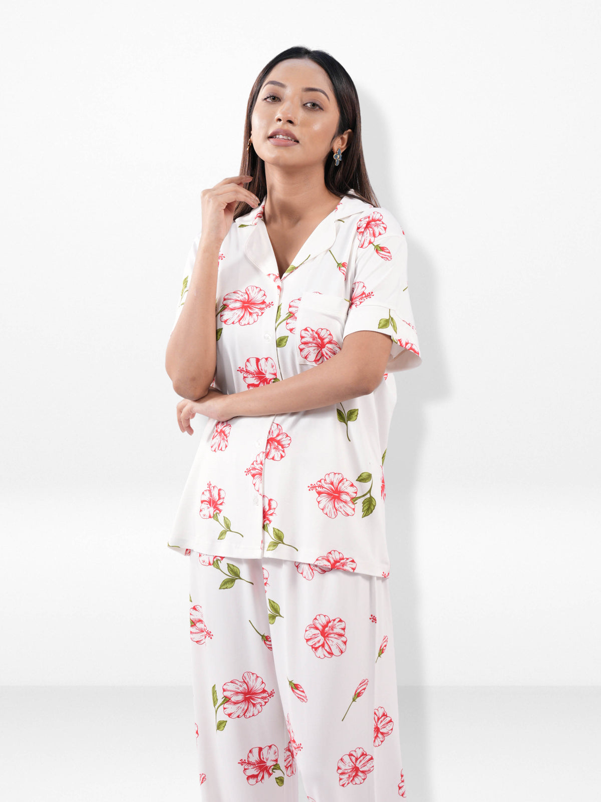 Women’s Printed Night Suit Set – Shirt & Pyjama | Soft Nightwear Dress, 2 Piece Sleepwear for Women, Comfortable Loungewear