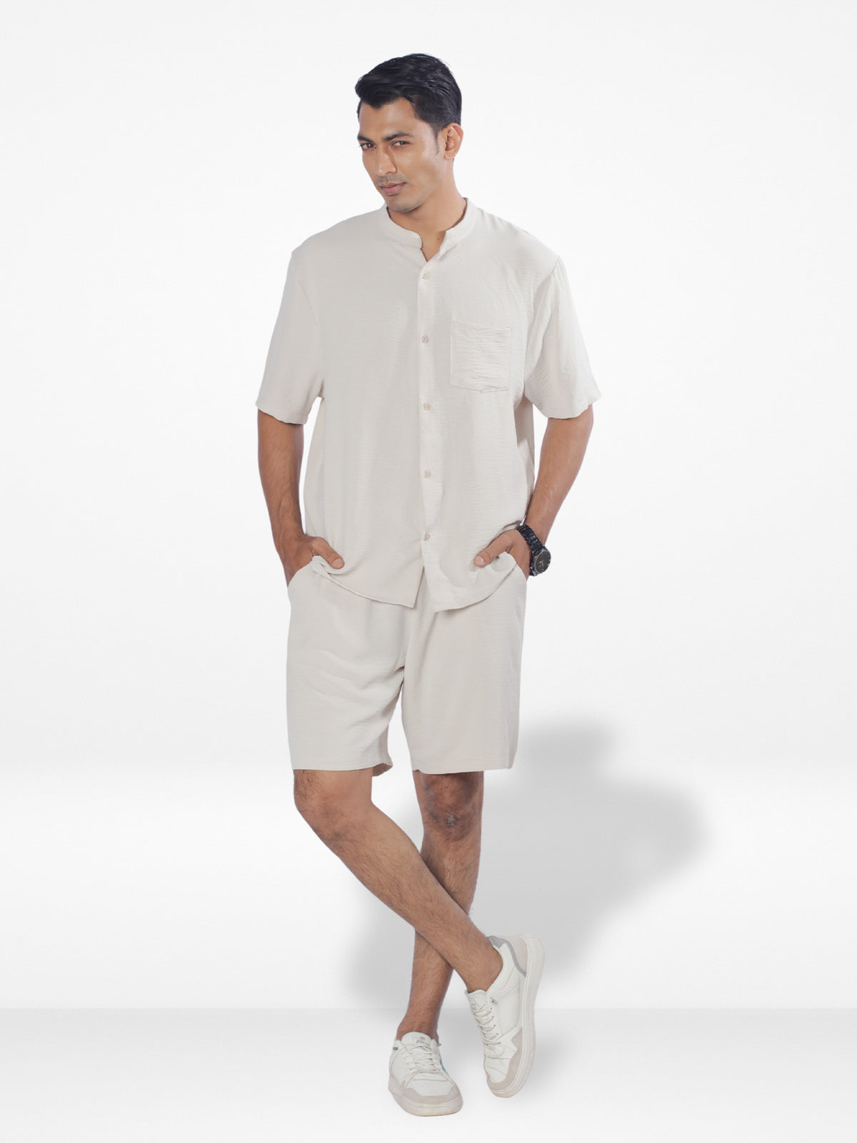 Men's Short Sleeve Shirt &amp; Short Pant Set | Beige