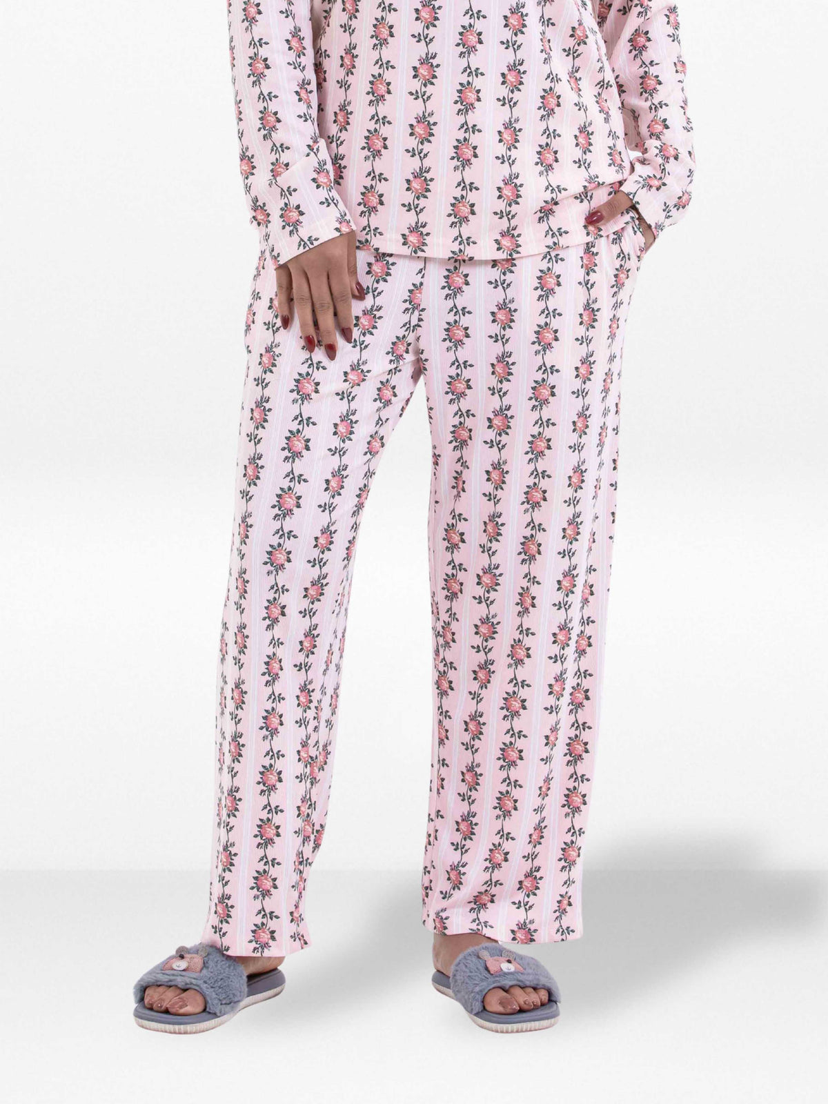 Women’s Printed Pajama Pants | Soft & Stretchy Sleepwear Trousers | Elastic Waist Lounge Pants | Yummy Rib Fabric - Blushing Bride Rose