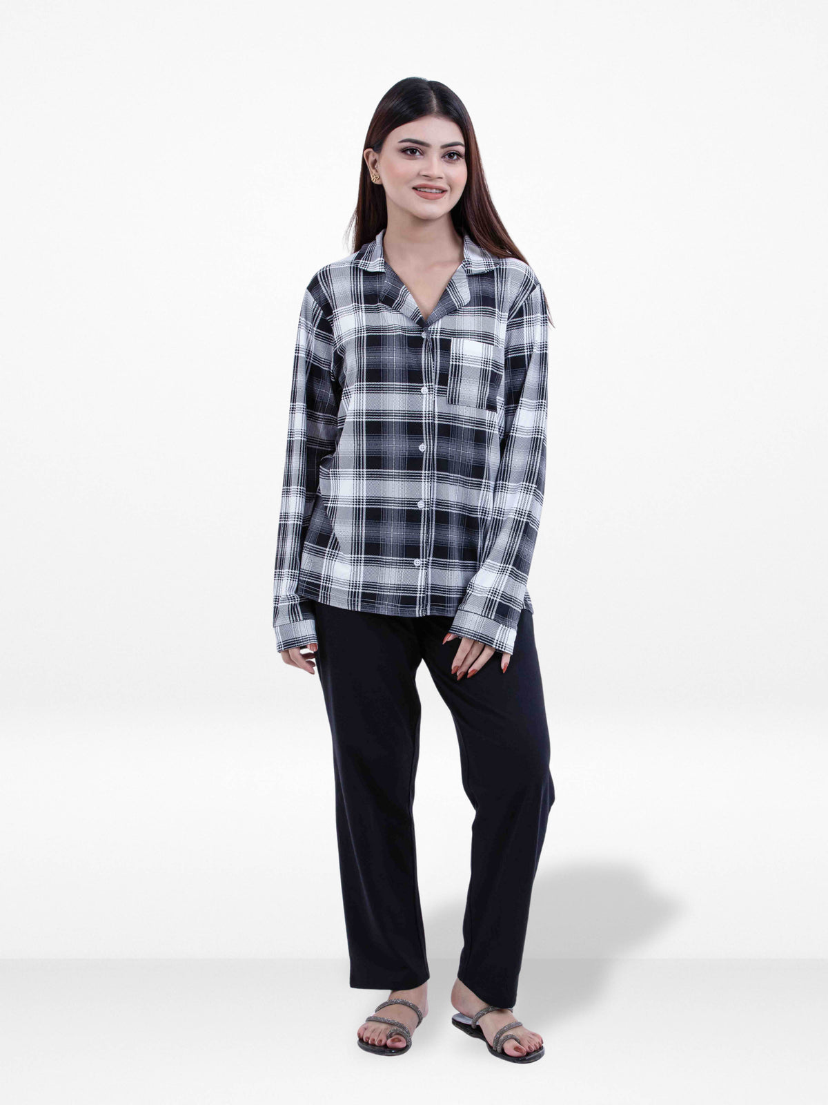 Women’s Classic Button-Down Pajama Set – Soft Yummy Fabric Sleepwear | Long Sleeve Notch Collar Top & Full-Length Pants | Cozy Loungewear for Night & Home