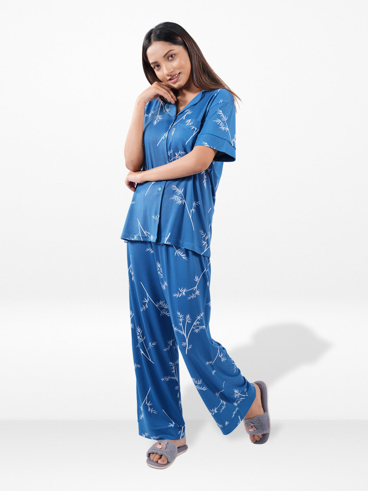 Women’s Printed Night Suit Set – Shirt & Pyjama | Soft Nightwear Dress, 2 Piece Sleepwear for Women, Comfortable Loungewear