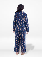 Women’s Teddy Bear Printed Pyjama Set – Micro Polar Fleece Long Sleeve Sleepwear Notch-Collar, Soft & Cozy 2-Piece Winter Nightwear