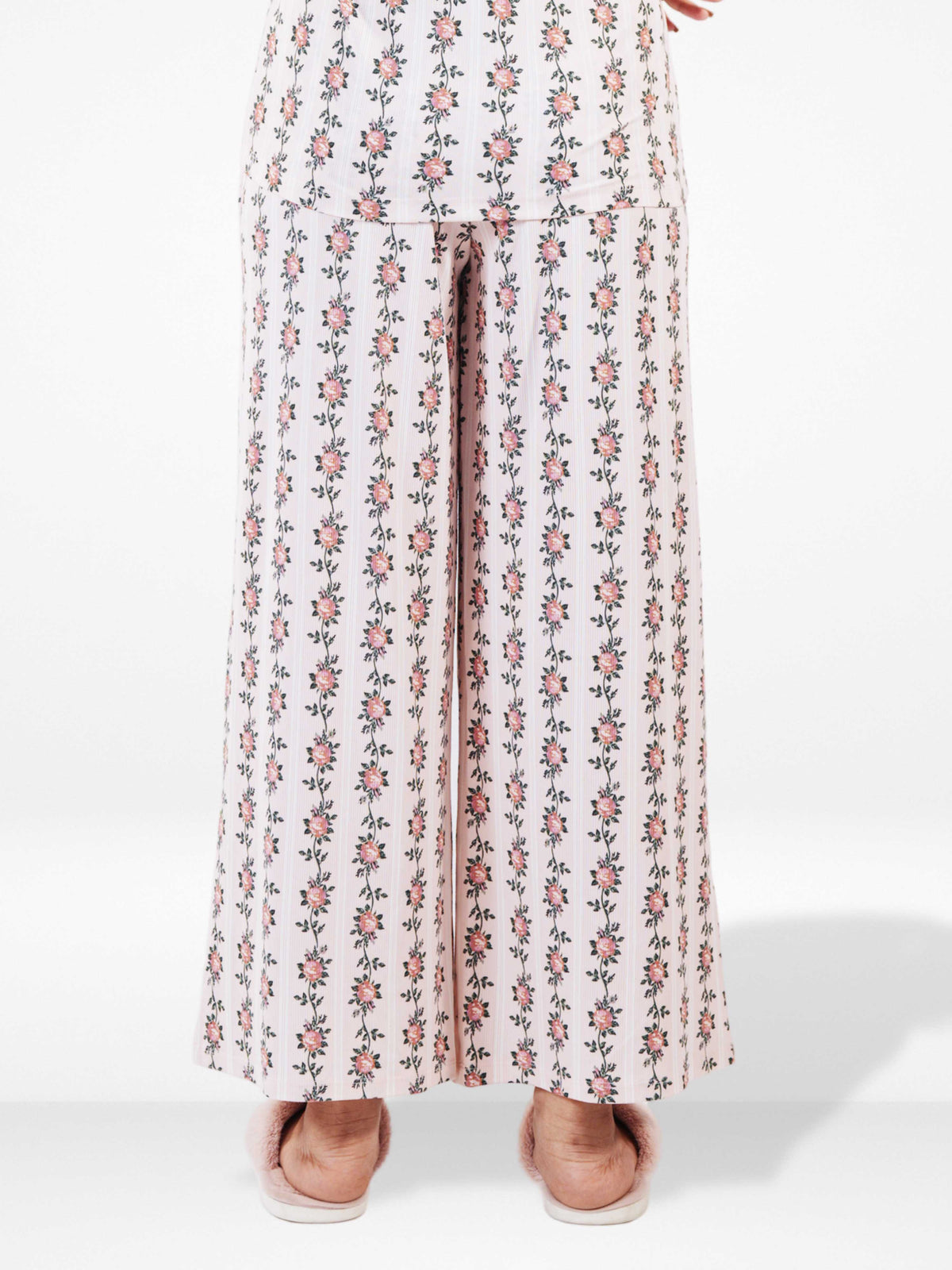 Womens All Over Printed Crop Top and Long Bottom Set Crew Neck Half Sleeve Tee & Matching Bottom | Trendy Casual Two-Piece Wear - Blushing Bride Rose