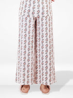 Womens All Over Printed Crop Top and Long Bottom Set Crew Neck Half Sleeve Tee & Matching Bottom | Trendy Casual Two-Piece Wear - Blushing Bride Rose