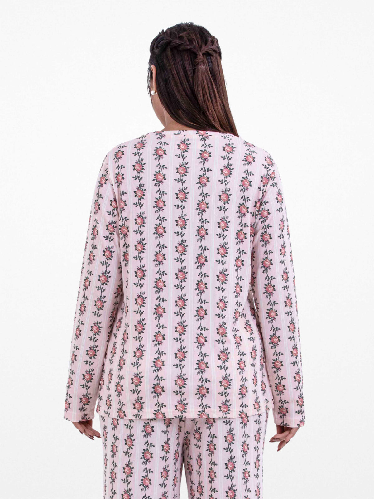 Women’s Long-Sleeve Crew Neck Pajama Top | All-Over Print Sleepwear Shirt | Soft & Stretchy Yummy Rib Fabric | Lounge Top - Blushing Bride Rose