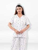 Women All Over Printed Night Suit Set of Shirt & Pyjama, Night wear Dress