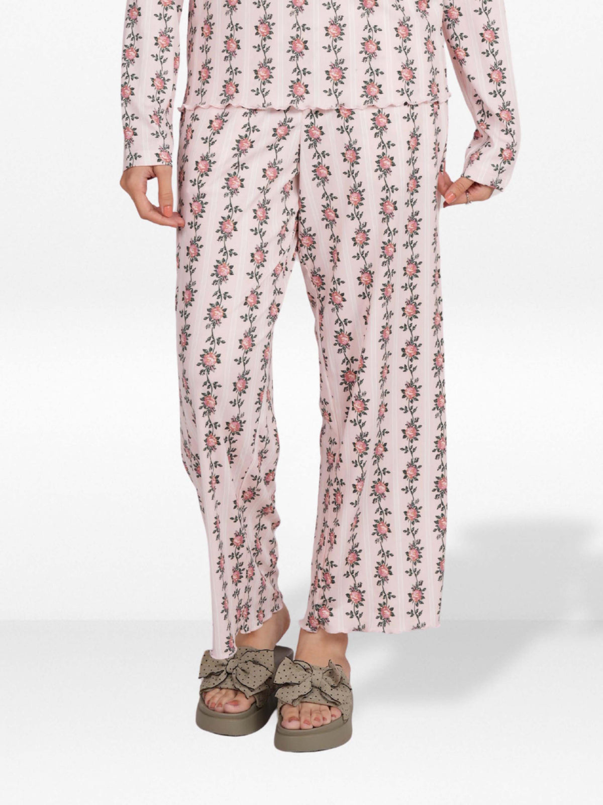 Women's Floral Printed Wide Leg Pants – Soft Yummy Rib Casual Trousers