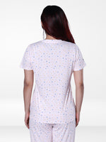 Women’s All Over Printed Short Sleeve Lounge Top | Soft Stretch Yummy Rib Fabric | Crew Neck Casual Sleepwear & Loungewear Top - LT.Pink