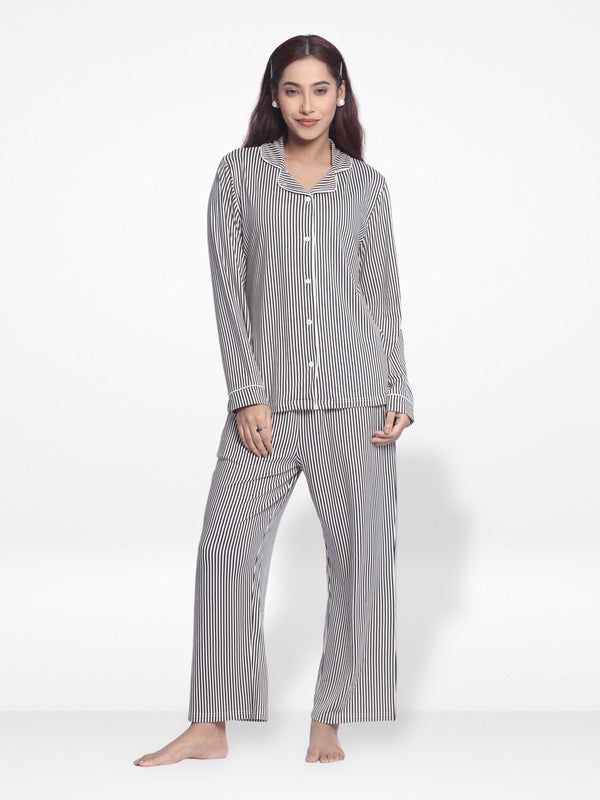 Women Black Check Sleepwear Long Sleeve Pyjama Set