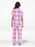 Women Pink Plaid Printed Pyjama Set, Night wear Dress Women's Check Printed Night Suit Set Shirt & Pyjama | Soft Nightwear Dress, 2 Piece Sleepwear for Women, 