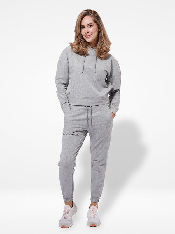 Women Grey Mélange Hoodies  Joggers Set in Premium Cotton