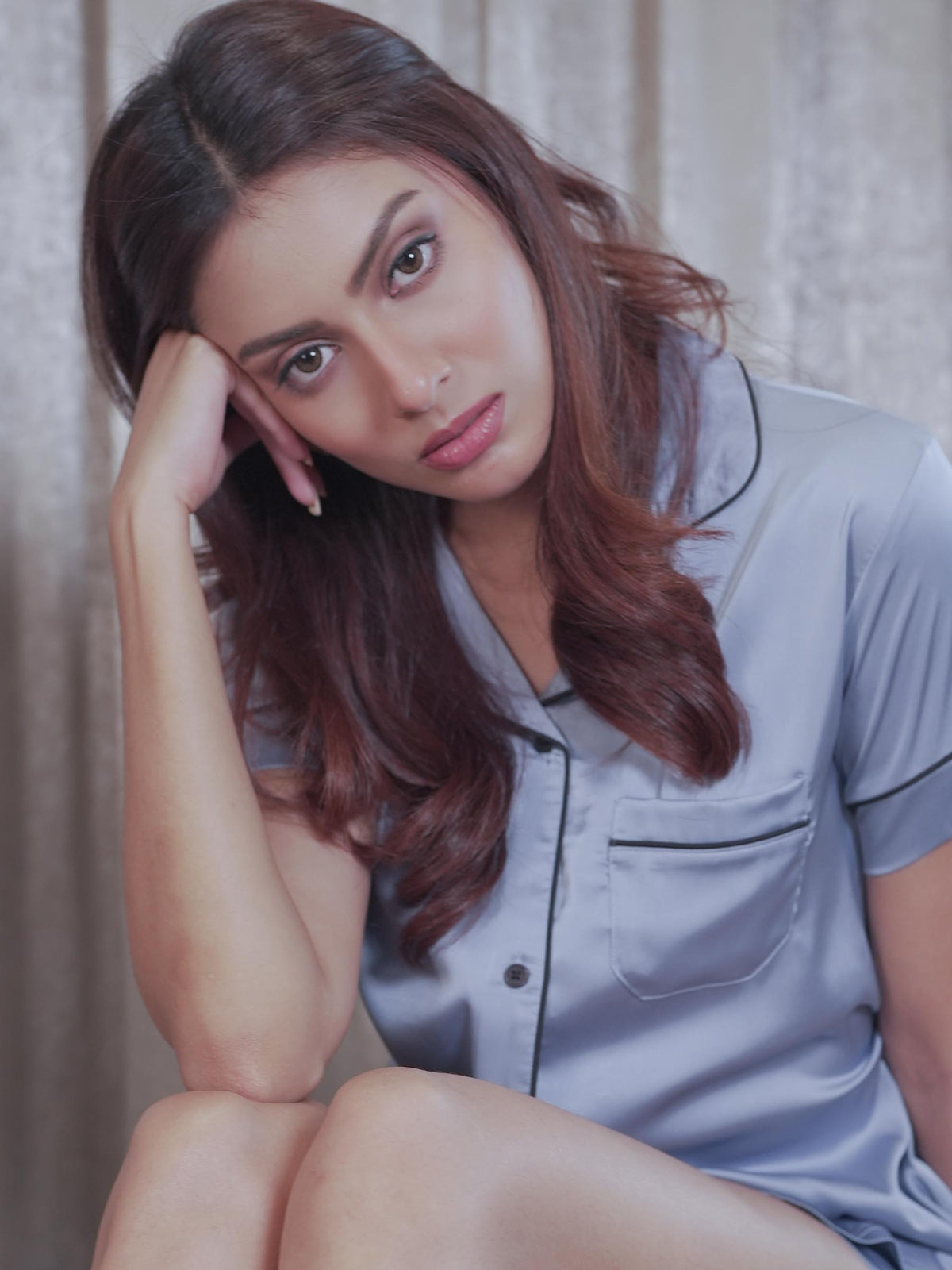 Women's Satin Notch collar Short Sleepwear Set |Satin Fabric
