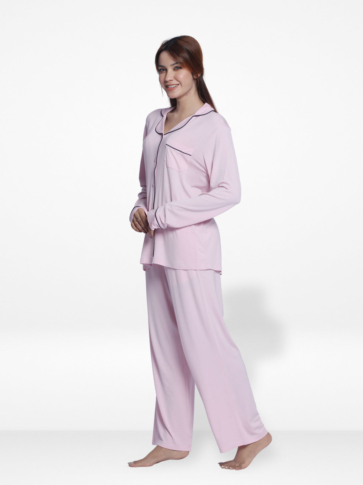 Women Solid Sleepwear Long Sleeve Pyjama Set