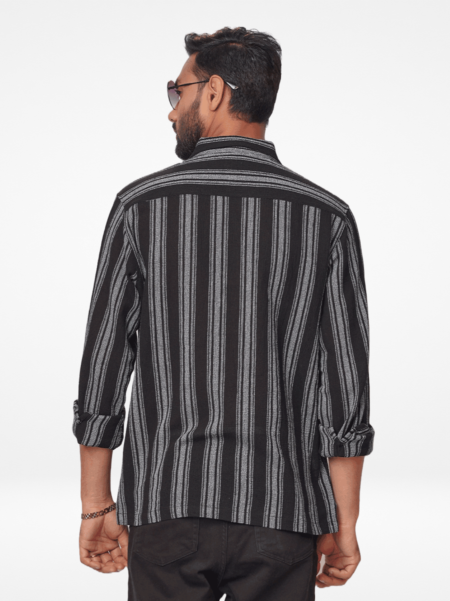 Men's Relaxed-Fit full-Sleeve Casual Shirt Black Stripes