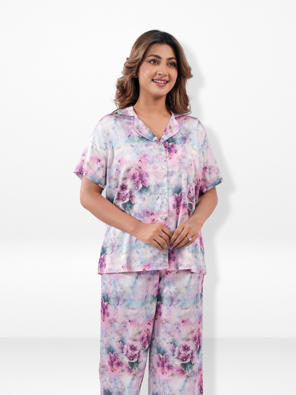 Women’s Short Sleeve Satin Sleepwear Set – Notch Collar 2 Piece Pajama Outfit | Comfy Nightwear, Soft Summer Lounge Set for Women