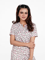 Women’s Henley Short Sleeve Pajama Top | Printed Sleepwear Shirt | Soft Stretch Yummy Rib Fabric | Casual Lounge Top for Women - Blushing Bride