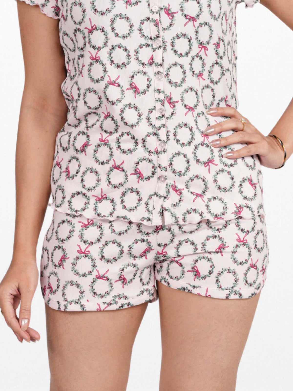 Women’s Printed Pajama Shorts | Soft & Stretchy Sleepwear Shorts | Elastic Waist Lounge Shorts | Yummy Rib Fabric - Blushing Bride