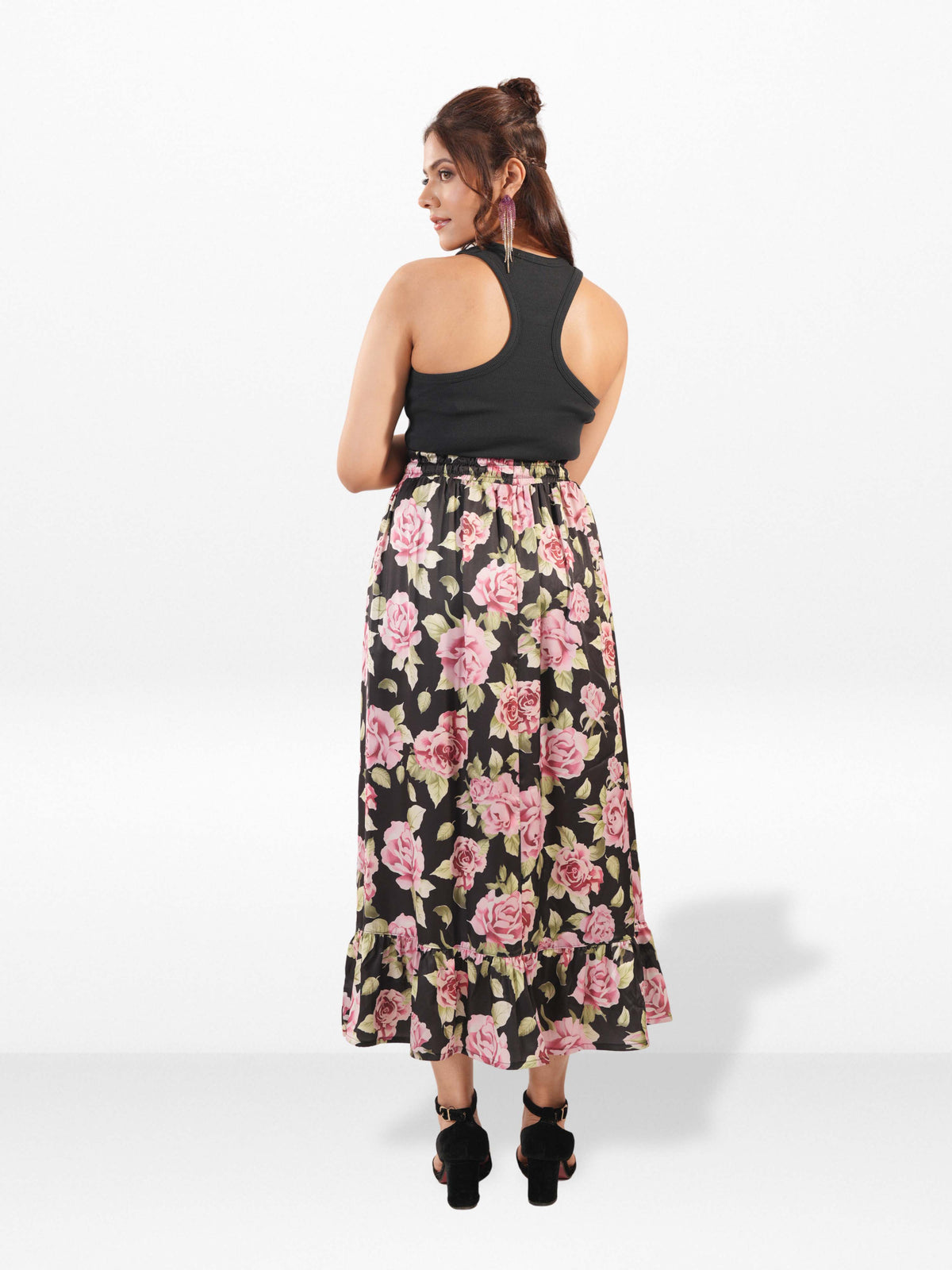 Women’s All Over Printed Maxi Skirt – Summer Pleated High Waist Casual Long Skirt