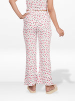 Women’s Printed Palazzo Pants | Wide Leg Lounge Trousers for Women | Soft Stretch Yummy Rib Fabric | Casual & Party Wear Bottoms - Egret