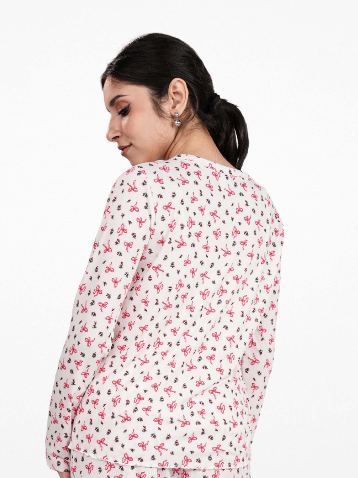 Women's Henley Long Sleeve Printed Top – Soft &amp; Stretchy Rib Knit Casual T-Shirt