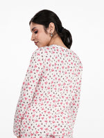 Women's Henley Long Sleeve Printed Top – Soft &amp; Stretchy Rib Knit Casual T-Shirt