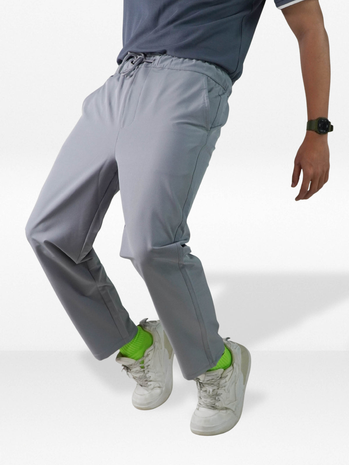 Men’s Relaxed Fit Trousers – Elastic Waist with Drawstring, Casual Pants with Fake Fly & Side Pockets ,Comfortable Everyday Wear