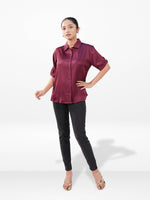 Women’s Short Sleeve Satin Shirt – Spread Collar Button-Down Top | Soft Shiny Formal & Casual Wear