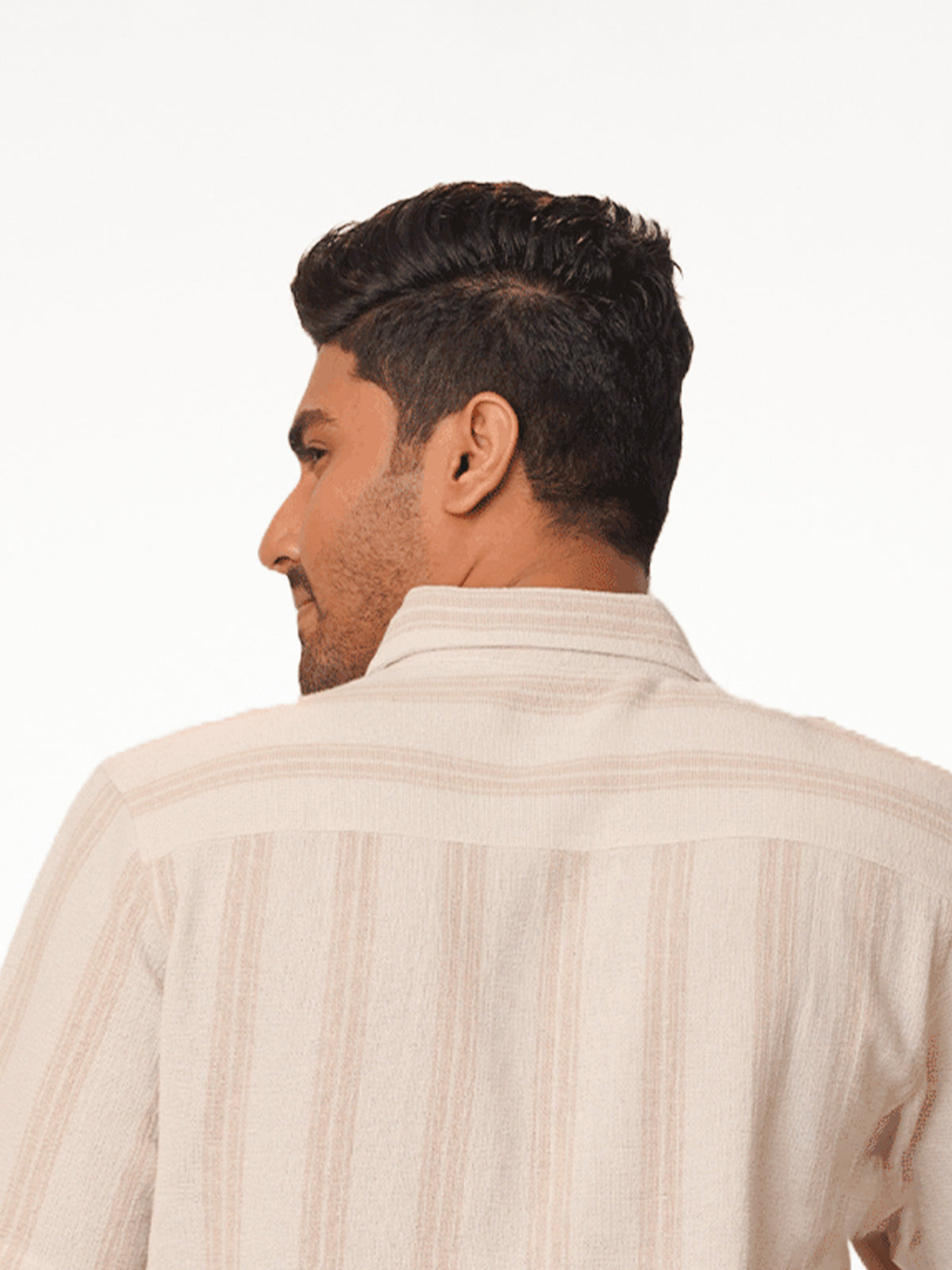 Men's Relaxed-Fit Full-Sleeve Casual Shirt Beige Stripes