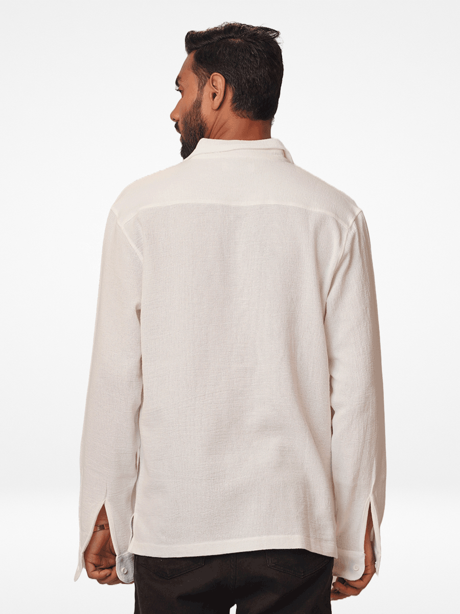 Men's Relaxed-Fit Full-Sleeve Casual Shirt White