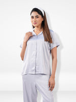 Satin Pajama Set for Women - Button Down, Short Sleeve Long Pant