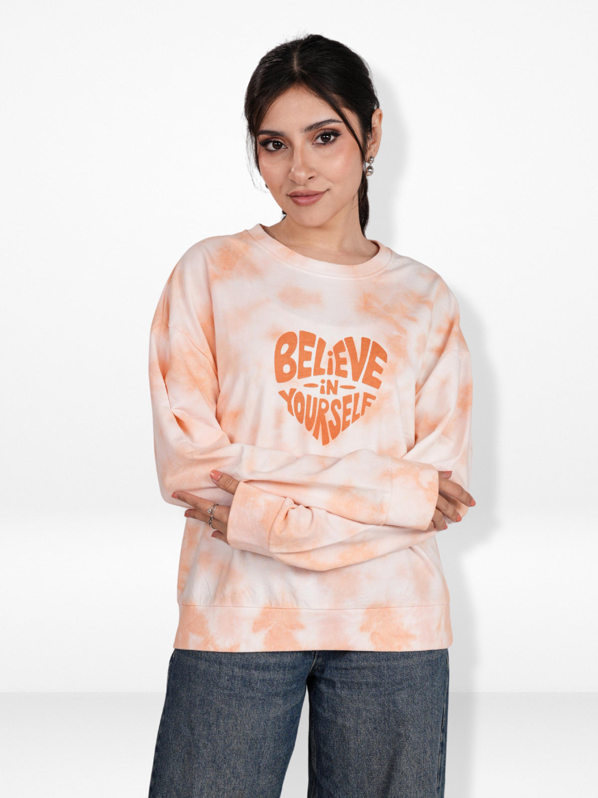 Women’s Tie-Dye Long Sleeve Sweatshirt – Soft Cotton Blend Pullover | Stylish Printed Casual Top for Everyday Comfort