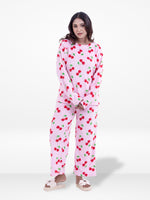 Women’s Cherry Printed Pyjama Set – Long Sleeve Top & Pants, Soft Comfortable Sleepwear, Cozy Winter Loungewear for Women