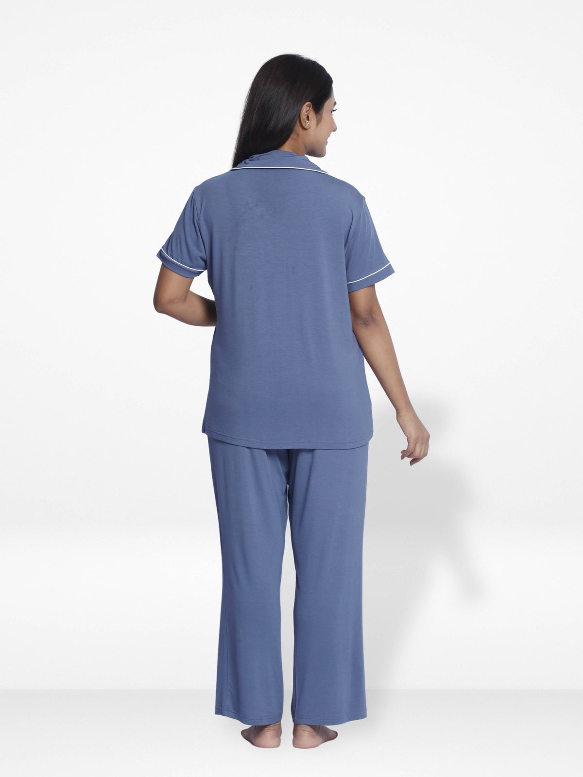 Women Solid Sleepwear Short Sleeve Pyjama Set