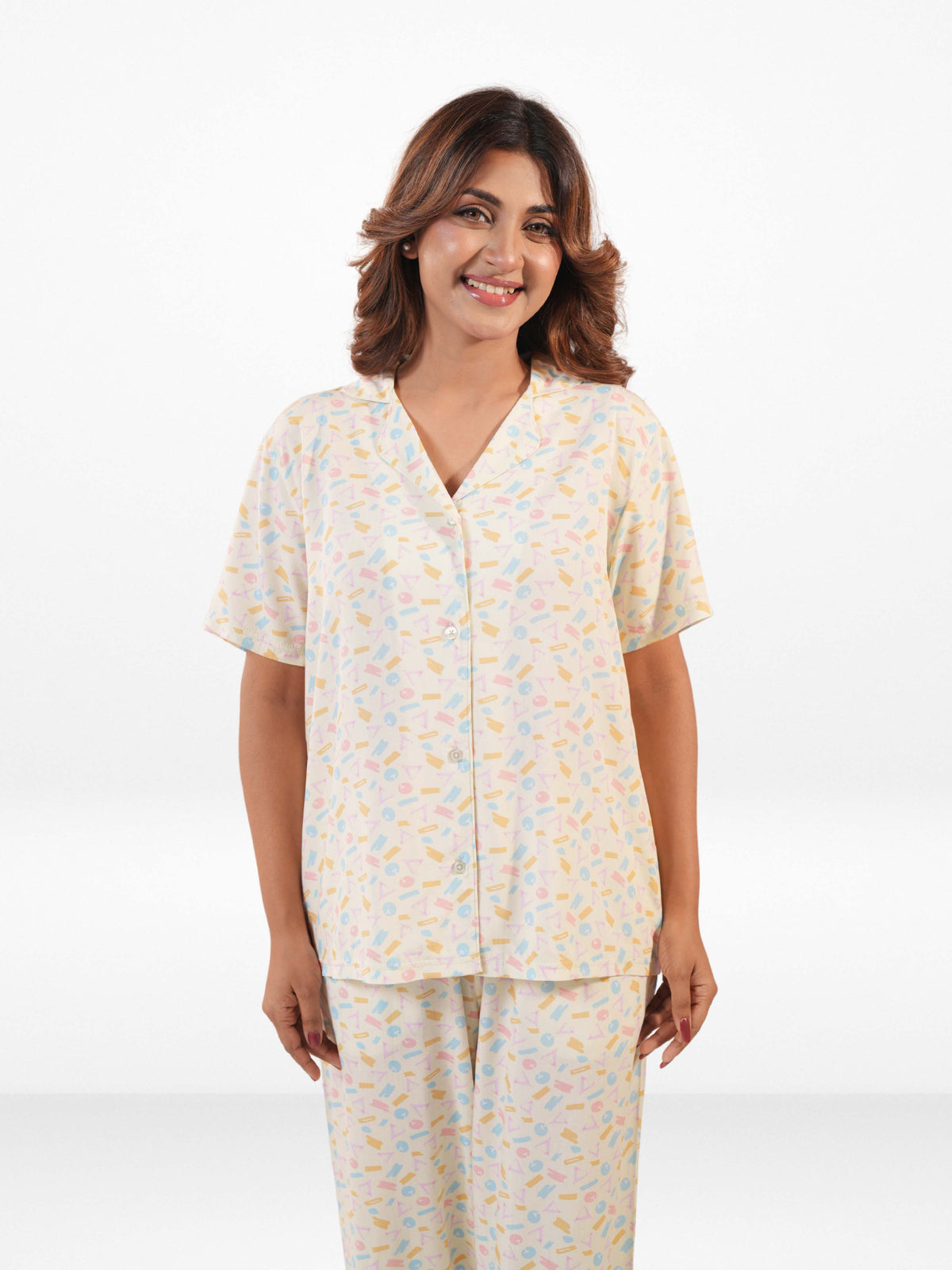 Women’s Printed Night Suit Set – Shirt & Pyjama | Soft Nightwear Dress, 2 Piece Sleepwear for Women, Comfortable Loungewear