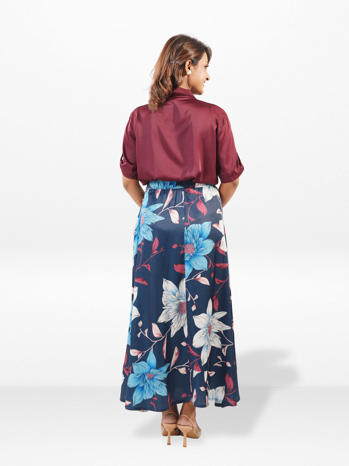 Women’s All Over Printed Maxi Skirt – Summer Pleated High Waist Casual Long Skirt