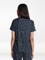 Women’s All Over Printed Short Sleeve Lounge Top | Soft Stretch Yummy Rib Fabric | Crew Neck Casual Sleepwear & Loungewear Top - Navy