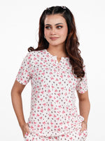 Women’s Henley Short Sleeve Pajama Top | Printed Sleepwear Shirt | Soft Stretch Yummy Rib Fabric | Casual Lounge Top for Women - Egret