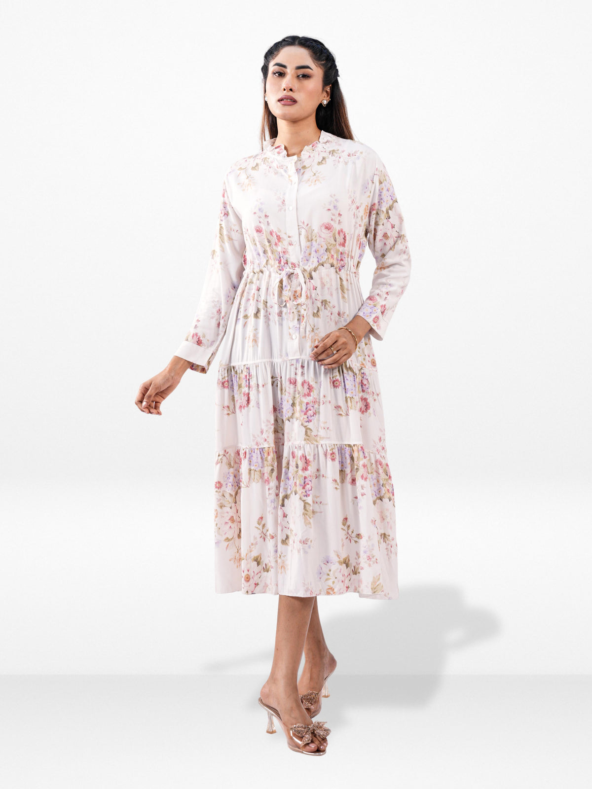 Women’s Floral Long Sleeve Tunic Dress – Elegant Casual Long Top | Lightweight Everyday Wear
