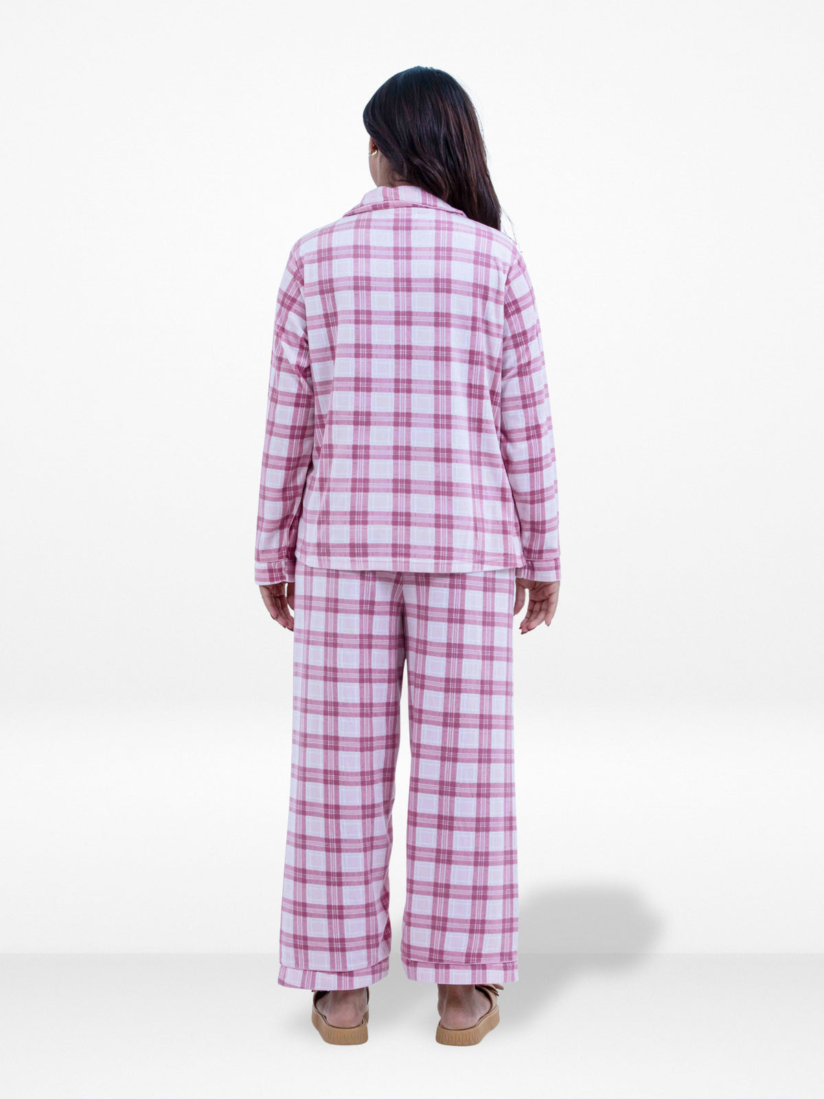Women's All Over Check printed Pyjama Set , Valour Long Sleeve Notch-Collar 2-Piece Sleepwear, Soft & Warm Nightwear