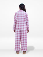 Women's All Over Check printed Pyjama Set , Valour Long Sleeve Notch-Collar 2-Piece Sleepwear, Soft & Warm Nightwear