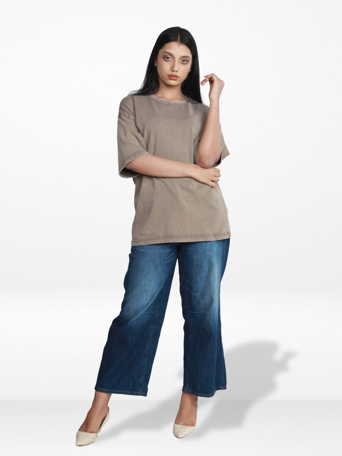 Women’s Drop Shoulder T-Shirt – Classic Solid Short Sleeve Tee, Soft Cotton Blend Comfortable Casual Wear- Grey