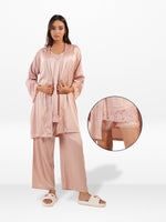 Women’s Satin 4 Piece Night Dress Set – Luxury Sleepwear | Soft Silky Comfortable Nightwear