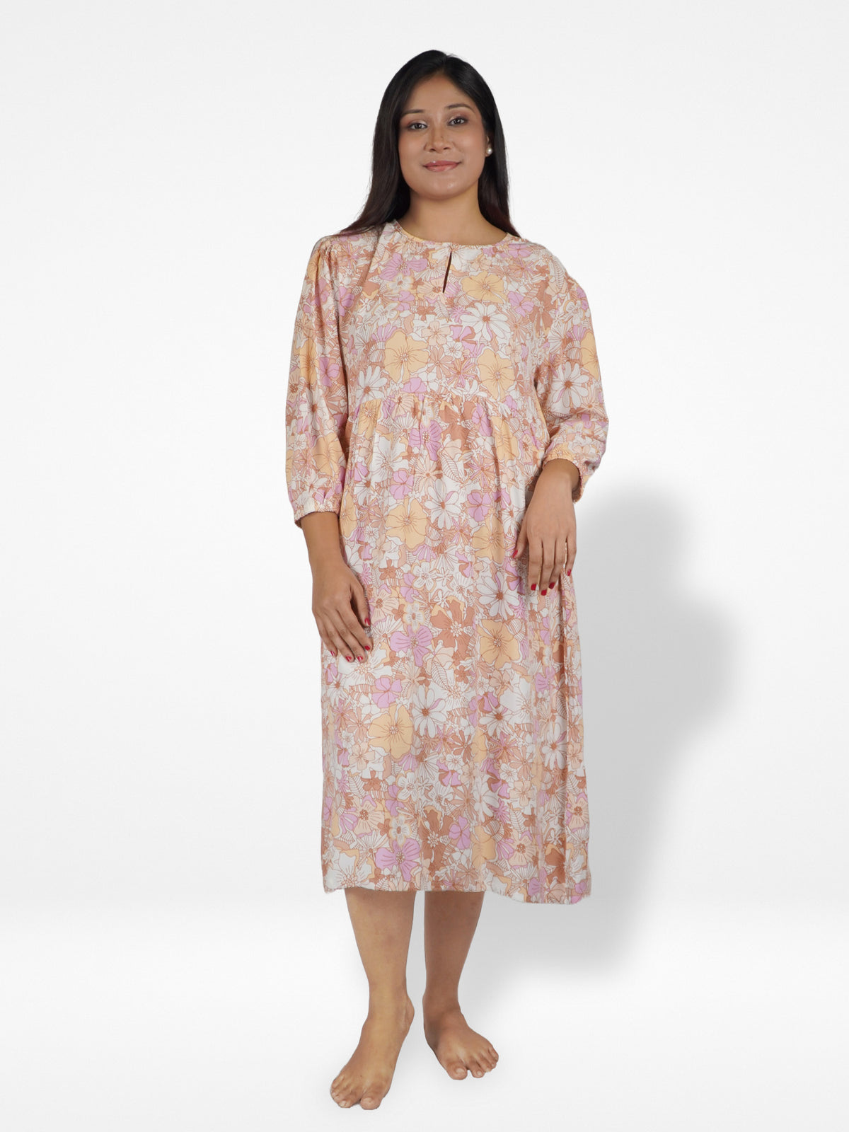 Women's Floral Print Nightdress with Rayon Fabrics