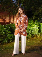Women’s Floral Print Tunic Shirt – Long Sleeve Button-Up Blouse | Casual Loose Fit Top for Women