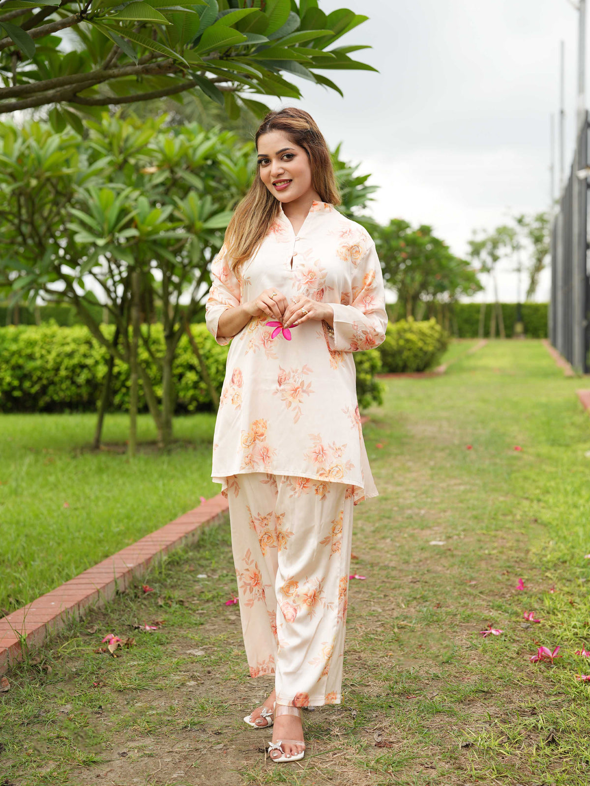 Women's Casual Floral Printed Satin Co-Ord Set