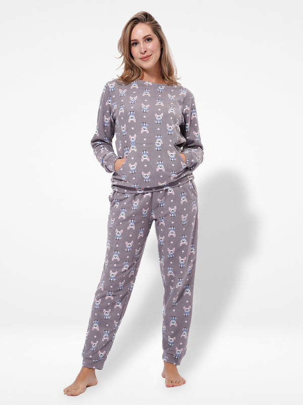 Micro Polar Fleece  Print Women Sleepwear Long Sleeve Pyjama Set